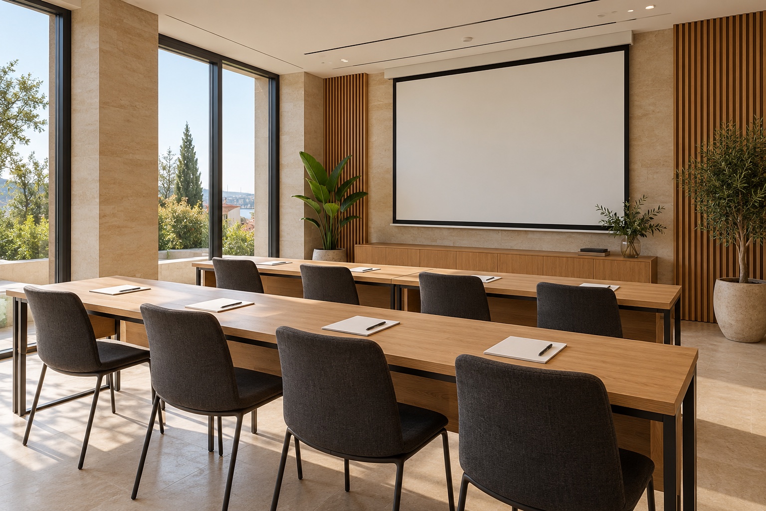 Sala de formação preparada para uma sessão